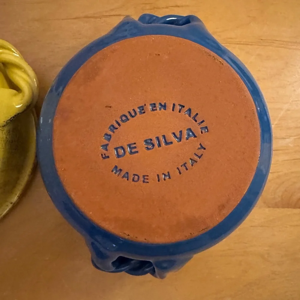 Set‎ of 2 Vintage De Silva Italy Terracotta Soup Bowls - Blue & Yellow